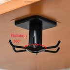 2pcs Under Cabinet Kitchen Utensil Hooks,360° Rotating Drilling Free Adhesive Utensils Hanging Rack for Tools/Towel/Knife (Black)