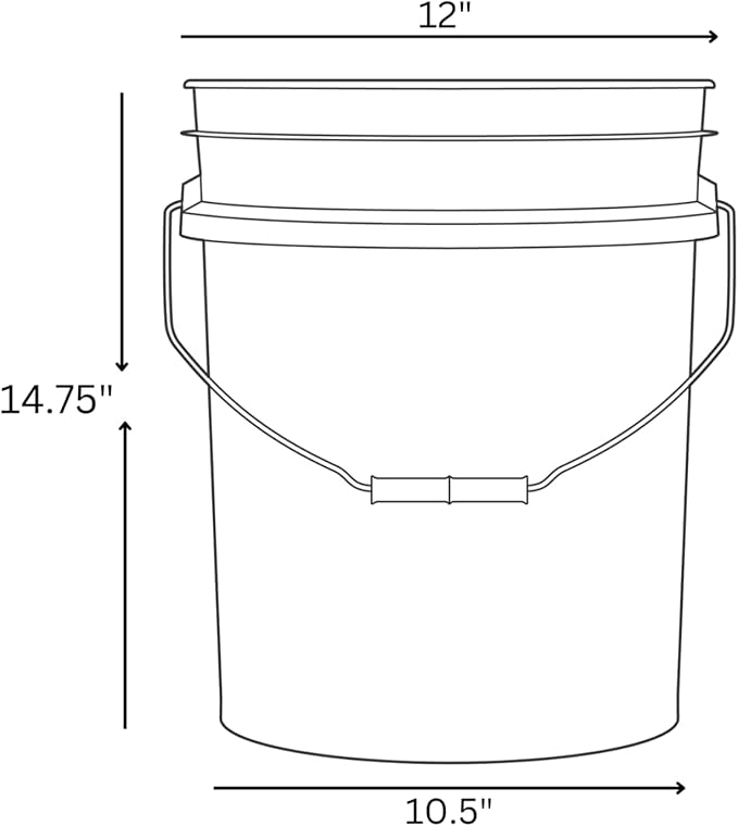 House Naturals Food Grade 5 Gallon Made in USA Plastic Bucket with Air Tight Screw on Lid (White Buckets with Green Lids)