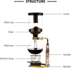 Japanese Siphon Coffee Maker, Glass Vacuum Siphon Coffee Pot 5-Cup (600ml) with Alcohol Burner, Adjustable Buffer Clamp, Stainless Steel Bracket Base for Coffee Aficionados