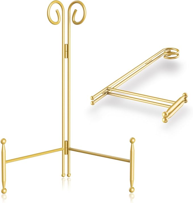 SVENJBB Plate Stand and Holder Display Stand 12 Inch, Gold Iron Picture Frame Stand for Display, Collapsible and Portable Easel Stand for Table (2 Pack)