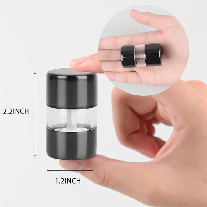T-mark Premium Sea Salt and Pepper Grinder Set - Spice Mill with Brushed Stainless Steel, Small Portable Ceramic Salt & Pepper Shakers (2-Pack) (Black)