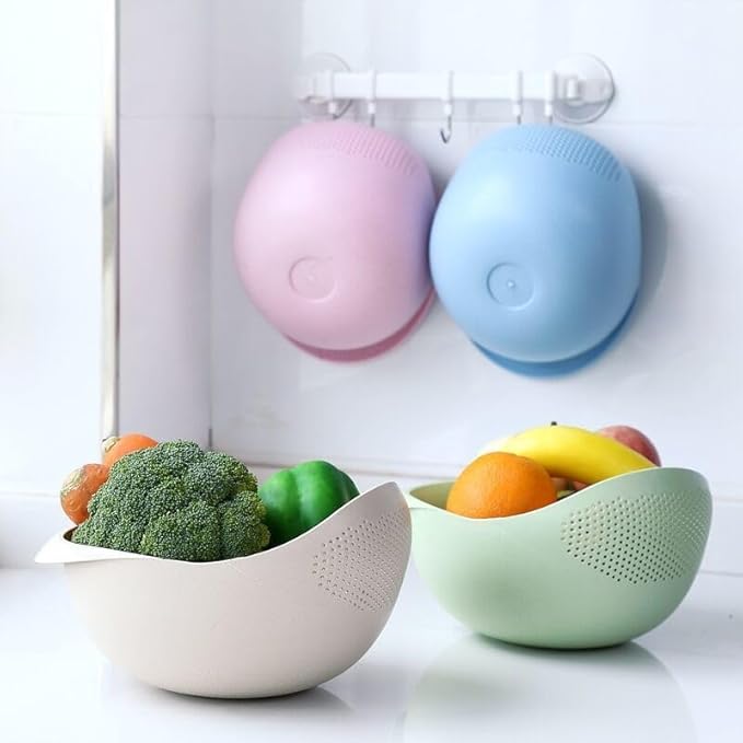 2-in-1 Rice Colander, Vegetable and Fruit Cleaning Filter Basket, 2Piece Sturdy and Easy-To-Use Food Grade Kitchen Tool Accessories (blue, large+small)