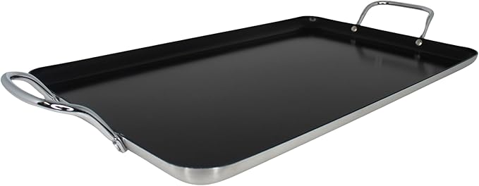 IMUSA Ceramic Nonstick, Stovetop Double Burner Griddle with Metal Handles, 19-Inch, Black