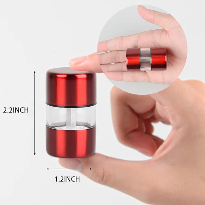 T-mark Premium Sea Salt and Pepper Grinder Set - Spice Mill with Brushed Stainless Steel, Small Portable Ceramic Salt & Pepper Shakers (2-Pack) (Red)