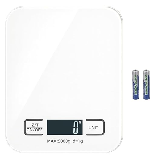 Digital Shipping Scale,Stainless Steel Panel, Accurate Portable Postal Scale for Packages, Small Business,Kitchen, Food, Handmade, Liquids, and Boutique (White Battery(5kg/1g))