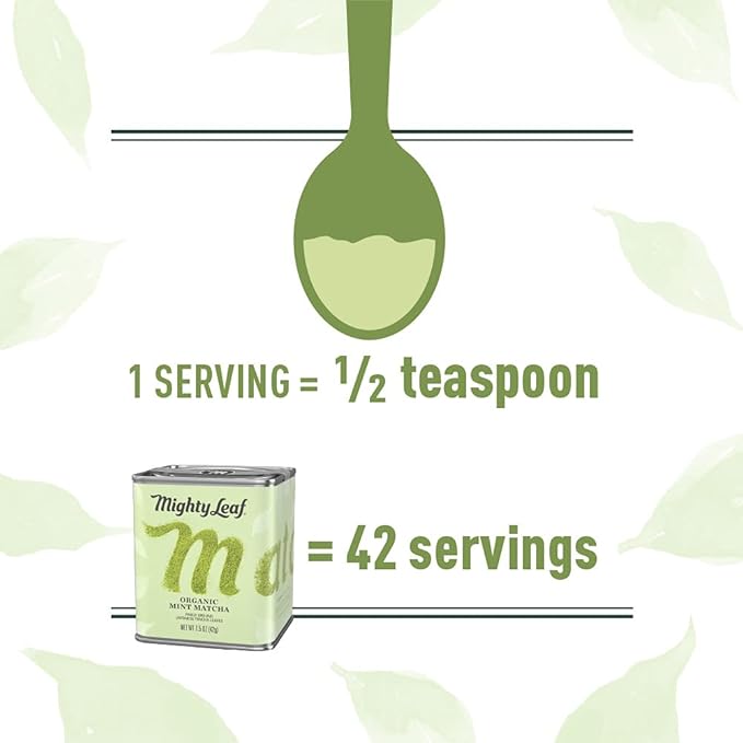 Mighty Leaf Tea, Organic Mint Matcha Green Tea Powder, 1.5 Ounce Tin, 100% Japanese Matcha, Unsweetened