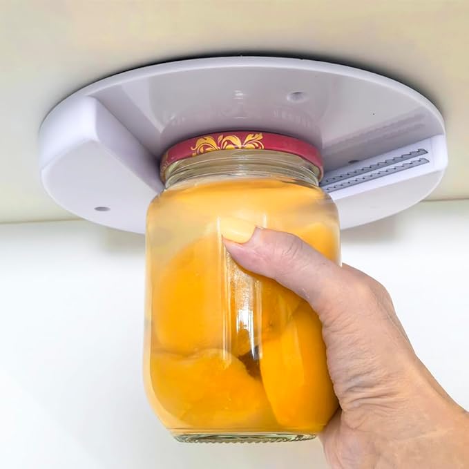Under Cabinet Jar Openers for Seniors With Arthritis or Weak Hands, One Handed Bottle Openers, Easy to Use Kitchen Can Opener-White