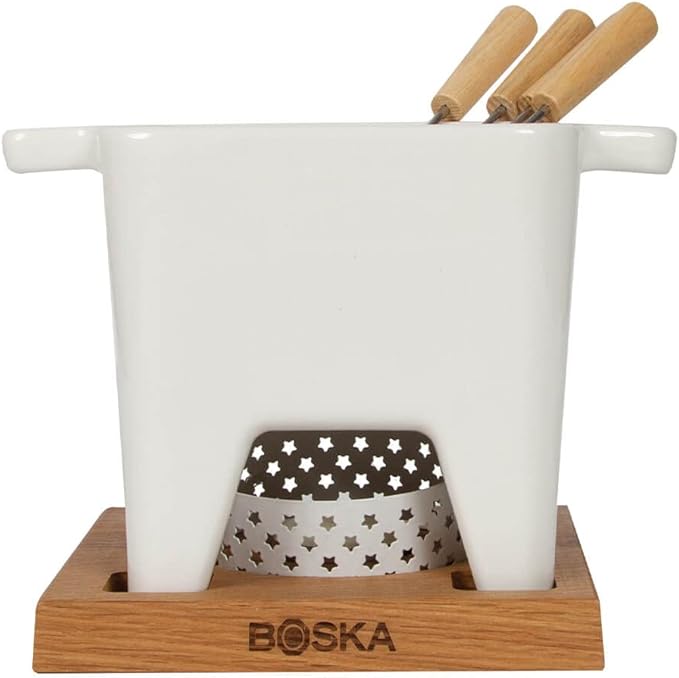 Boska Tealight Tapas Fondue Set - Best for Cheese or Chocolate Sauce - Microwave Safe Ceramic Hot Pot Chocolate Fountain Snack - Wedding Registry Items Small Kitchen Appliances