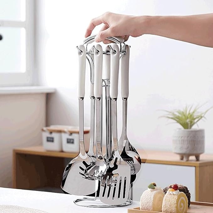 Ceramic Handles Cooking Tool Set steel Kitchen Utensils set of cookers Shovels Spoons Strainer(D)