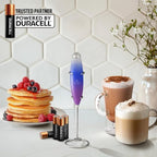 Zulay Kitchen Powerful Milk Frother Wand With 4 AA Duracell Batteries - Ultra Fast Handheld Drink Mixer - Electric Whisk Foam Maker for Coffee, Lattes, Cappuccino, Matcha & Creamer - Firework