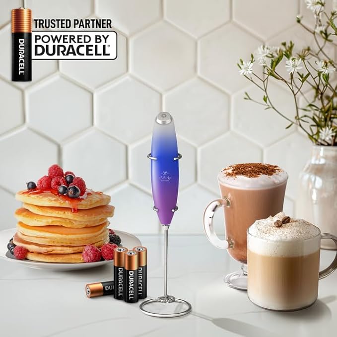 Zulay Kitchen Powerful Milk Frother Wand With 4 AA Duracell Batteries - Ultra Fast Handheld Drink Mixer - Electric Whisk Foam Maker for Coffee, Lattes, Cappuccino, Matcha & Creamer - Firework