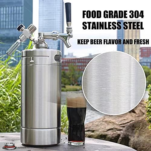 128OZ Mini Keg Growler, Pressurized Home Dispenser System with Self-Closing Design Faucet Keeps Carbonation and Fresh for Homebrew, Craft and Draft Beer