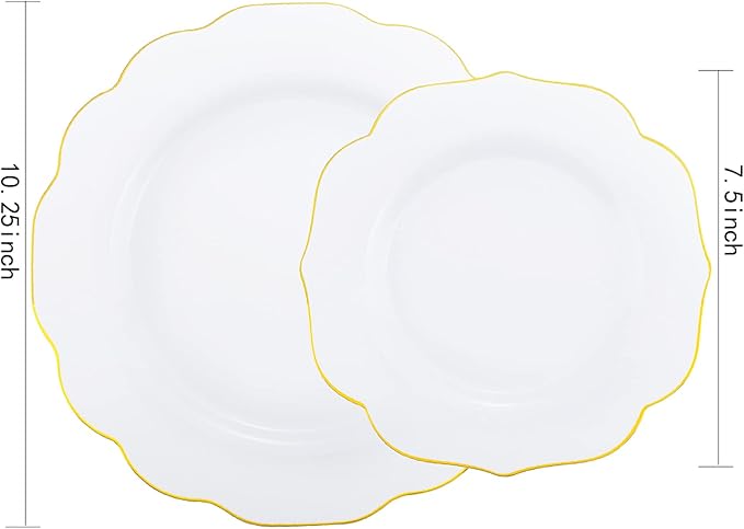 NOCCUR 120PCS Gold Plastic Plates Disposable for 60 Guests - Include 60 Dinner / 60 Dessert Plates Heavy Duty for Fall Party&Thanksgiving