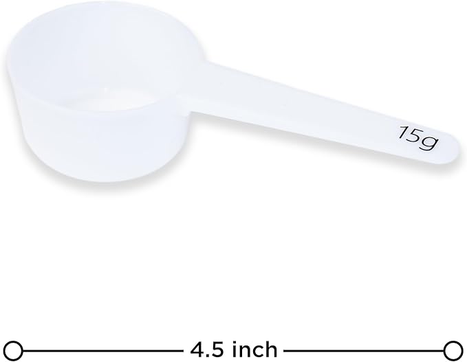 Measure spoons | measuring spoons set of 6 | exact dosing 3 gram scoop, 5 gram scoop, 7,5g, 10g, 15g, 30g | kitchen measuring set for powder and liquids | plastic medicine spoon and cups