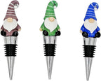 Gnome Wine Bottle Stoppers Set of 3 - Reusable Universal Bottle Stopper Silicone Saver Handmade Glass Unique Gifts Holiday Bar Wedding - Three Colors!