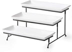 YHOSSEUN 3 Tier Serving Stand Tiered Tray Stand with 3 Porcelain Serving Platters Trays for Dessert Server Display Collapsible Sturdier Metal Rack 14 inch