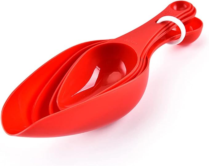 Double Ended Plastic Measuring Scoops & Spoons Set of 4 - Kitchen Scoops for Ice Flour Powder Spice Pet Food - Measuring Tools Great for Dry and Liquid Ingredients (Red)