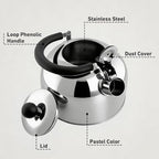 Lily's Home 2 Quart Whistling Tea Kettle, Stainless Steel Stovetop Kettle for Gas & Induction Tops, Classic Whistle Spout, Cool-Touch Handle for Safe Pouring - Perfect for Home, Kitchen, Dorm