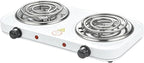 Compact and Portable Countertop Burner- Countertop Double Coiled Burner 2000 Watts Electric Hot Plate Temperature Controls White