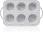Jumbo Silicone Muffin Pan with Metal Frame, Non Stick Silicone Cupcake Pan with Handles 6 Cup, BPA Free Silicon Muffin Tin Tray Extra Large for baking, egg bites, Cupcake Mold Light Grey