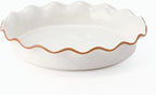 SIDUCAL Pie Pan for Baking 10.5 inch,NonStick Reusable Ceramic Pie Plate with Ruffled Edge,Dishwasher and Oven Safe,Deep Dish Pie Pan for Apple Pie,Quiche,Pot Pies, Tart, etc（White）