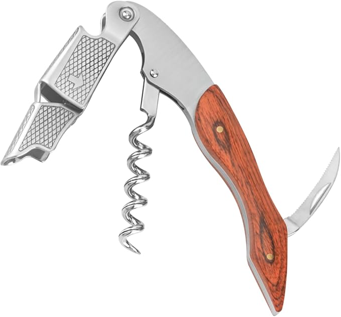 ELEGANTZ Wine Bottle Opener Set – Premium Corkscrew with Foil Cutter & Beer Bottle Opener – Ergonomic Wooden Handle for Smooth Cork Removal – Sommelier Accessories Gift for Wine Lovers