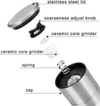 Gulex® Salt Grinder Pepper Mill, Refillable, Adjustable Coarseness Black Pepper Grinder, Stainless Steel Sea Salt Shaker with Ceramic Rotor(Seasoning not included)