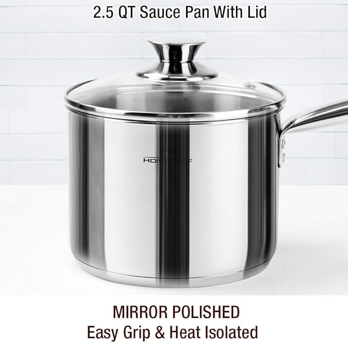 HOMICHEF 14-Piece Nickel Free Stainless Steel Cookware Set - Nickel Free Pots and Pans Set - Non-Toxic, Healthy Induction Cookware