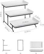 Gomakren 3 Tier Serving Trays Stand Porcelain Serving Platters 12 Inch White Serving Plates Dinner Platters for Appetizer Snack Fruit Cup Cake Tray Display Serving Dishes for Entertaining