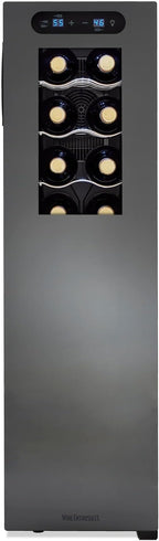 Wine Enthusiast 18-Bottle Slimline Dual Zone Wine Cooler - Energy Efficient Freestanding Wine Refrigerator - Upright Bottle Storage, Adjustable Thermostat, Digital Touchscreen (20.5” x 10.7" x 36.8”)