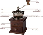 Wooden Manual Coffee Grinder Vintage Style Hand Coffee Mill Burr Coffee Grinder with Ceramic Hand Crank,Wooden Manual Coffee Grinder Cleaning Brush (Dark Brown Upgraded Version)