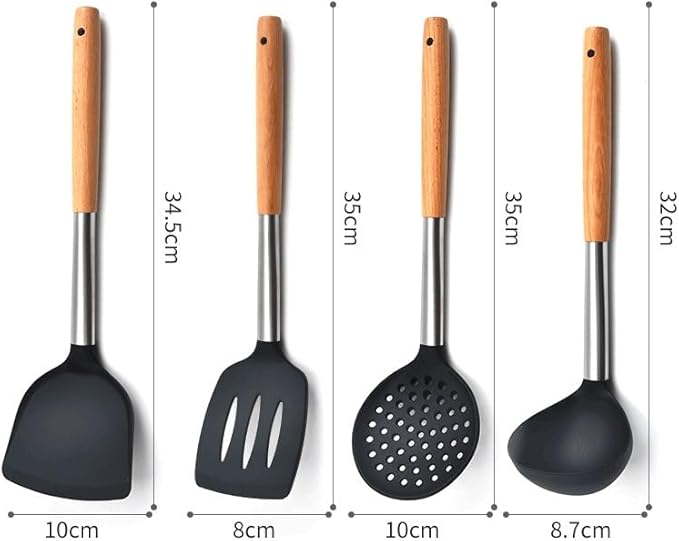 Food Grade Silicone Kitchenware Spatula Wooden Handle Set Kitchen Cooking Tools