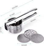 Potato Ricer Stainless Steel Masher, Large Capacity 15oz Potato Masher Kitchen Tool for Potatoes, Fruits, Vegetables and Baby Food, Juicer, Vegetable Strainer with 3 Interchangeable Ricing Discs
