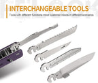 ROXON S503G 9 in 1 Mini Multi Tool EDC Pocket Knife Multitool with G10 Handle,Scissors,Screwdriver,Threader,Awl, Flat Screwdriver,Ruler,Tweezers for Outdoors Fishing Camping,Gifts for Men (Purple)