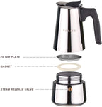 YOLIFE Mini Stovetop Espresso Maker, Induction Small Moka Pot for Italian Coffee, Cappuccino and Latte, Stainless Steel,4 Espresso Cup (1 Cup= 50ml) (200ml / 7oz)