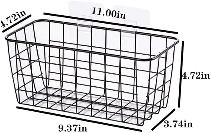Hanging Kitchen Baskets Adhesive Sturdy Wire Storage Baskets with Kitchen Food Pantry Bathroom Shelf Storage No Drilling Wall Mounted,Black,4 Pack