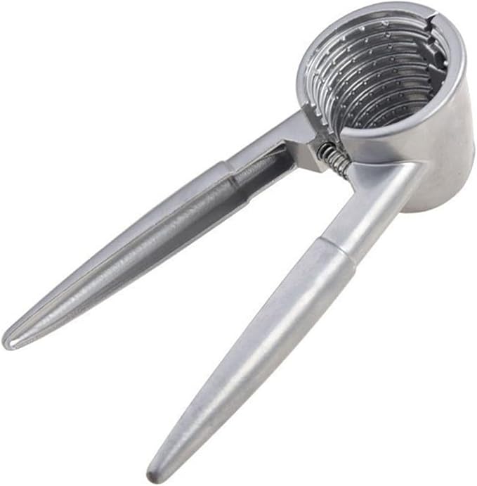 TIDTALEO Multi-functional Walnut Opener and Nutcracker Clip with Aluminum Funnel, Handheld Silver Nutcracker Tool for Walnuts and Pecans, Kitchen Specialty Gadget for Home Use