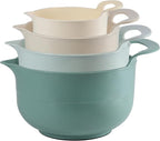 Mixing Bowls - 4 Piece Nesting Plastic Mixing Bowl Set with Pour Spouts and Handles - Non Slip Bottom and Measurement Markings (Light Green)