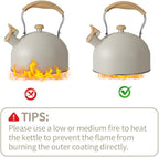 Stove Top Kettle, 2.5 Quart Whistling Kettle for Gas Hob with Wood Pattern Handle Loud Whistle Food Grade Stainless Steel, Anti-Hot Handle and Anti-Rust, Suitable for All Heat Sources