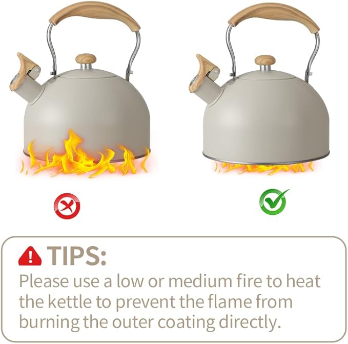 Stove Top Kettle, 2.5 Quart Whistling Kettle for Gas Hob with Wood Pattern Handle Loud Whistle Food Grade Stainless Steel, Anti-Hot Handle and Anti-Rust, Suitable for All Heat Sources