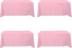 BRILLMAX 4 Pack Pink Tablecloths for 6 Foot Rectangle Tables 90 x 132 Inch - 6ft Rectangular Bulk Linen Polyester Fabric Washable Cloth Cover for Wedding Reception Banquet Birthday Party