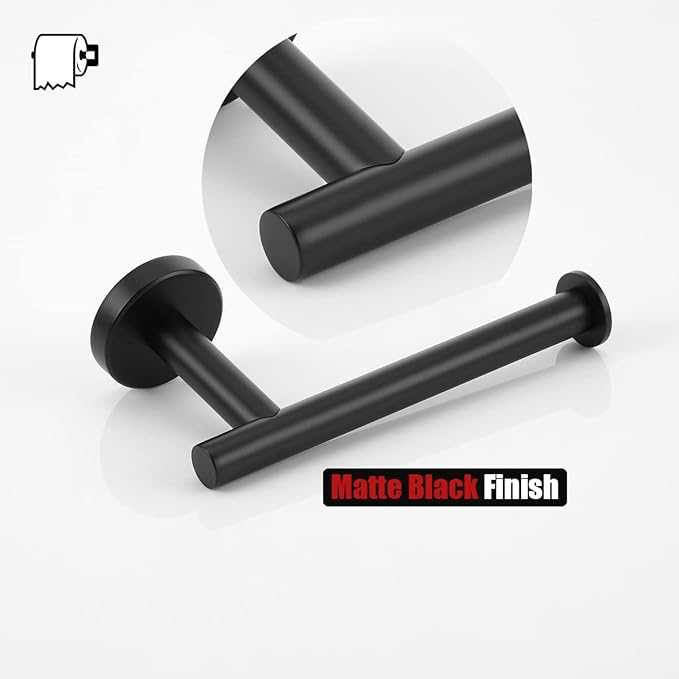 JQK Black Toilet Paper Holder, 5 Inch 304 Stainless Steel Thick 0.8mm Tissue Paper Dispenser, Matte Black Wall Mount, 2 Pack, TPH120-PB-P2