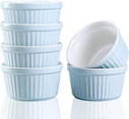 Ramekins 6oz Oven Safe, Creme Brulee Ramekin and Souffle Dishes, Porcelain Baking Bowls, Dipping Sauce Dish.Pudding Cups, Set of 6, Blue.