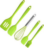 VICASKY 5pcs Silicone Kitchen Utensil Set with Spatula, Whisk, and Scraper, Heat Resistant Nonstick Cooking Gadgets for Baking and Food Preparation, Green
