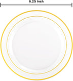 bUCLA 100 Pieces Clear Gold Plastic Plates Disposable - 6.25 Inch Clear Plastic Dessert Plates with Gold Trim for Party, Wedding & Thanksgiving