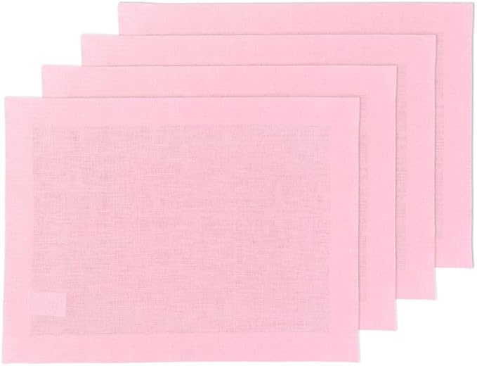 Solino Home Linen Placemats Set of 4 - Pink Lemonade Placemats 14 x 19 Inch - 100% Pure Linen Table Place Mats for Valentines - Fete