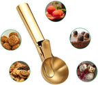 Ice Cream Scoop, 2Pcs Stainless Steel Gold Cookie Scoop with Trigger Melon Baller Scooper Cones, Specialty Tools and Gadgets, Ice Cream Spoon Food Scoop for Frozen Yogurt Sundaes Fruit Cookie
