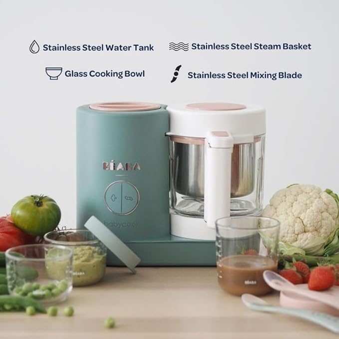 BEABA Babycook Neo Baby Food Maker | Non-Toxic Glass & Stainless Steel | Trusted by Celebrity Moms | Sustainable Baby Food Processor | Global Leader | 34 Servings in 20 Mins