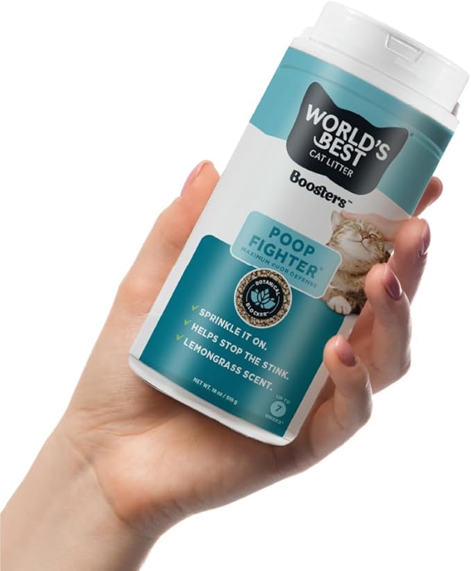 WORLD'S BEST CAT LITTER® Boosters™ Poop Fighter® | Natural and Sustainable Cat Litter Additive | Eliminates Poop, Urine, and Ammonia Odors | Botanical Blocker™ Technology | 18 oz Canister