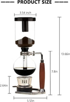 Glass Siphon Coffee Maker, Automatic Vacuum Coffee Brewer 3-Cup (360ml) with Alcohol Burner, Adjustable Buffer Clamp, Stainless Steel Bracket Base for Coffee Aficionados